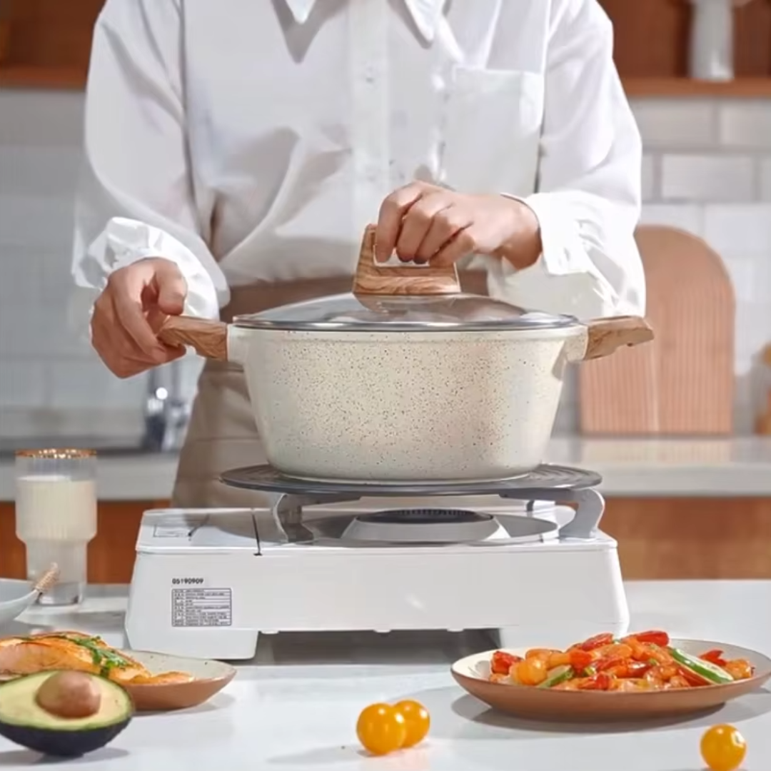 Pack Aravita 14 Piezas - Ollas Antiadherentes de Acero Inoxidable con Revestimiento de Granito + REGALO: 2 Soportes de Ollas